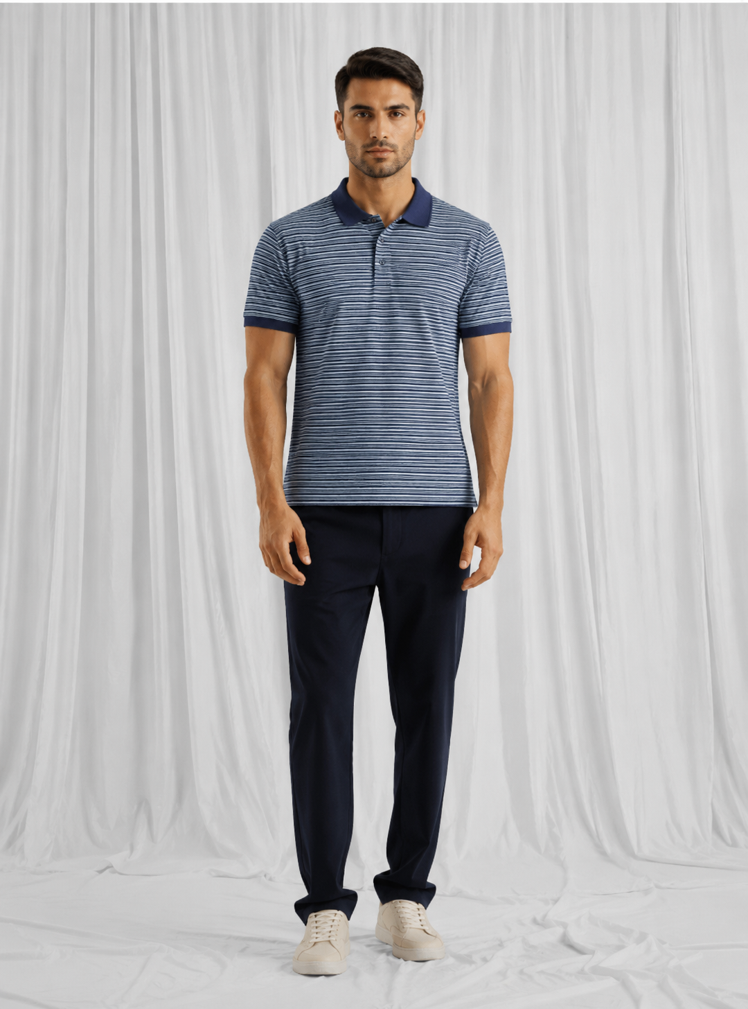 Ocean Blue Striped Polo Shirt for Men