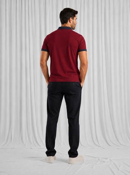 Burgundy with Navy Contrast Collar Polo Shirt for Men