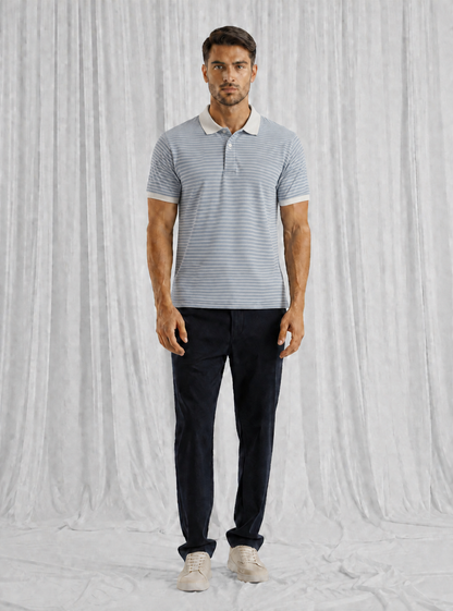 Light Blue Striped Polo Shirt For Men