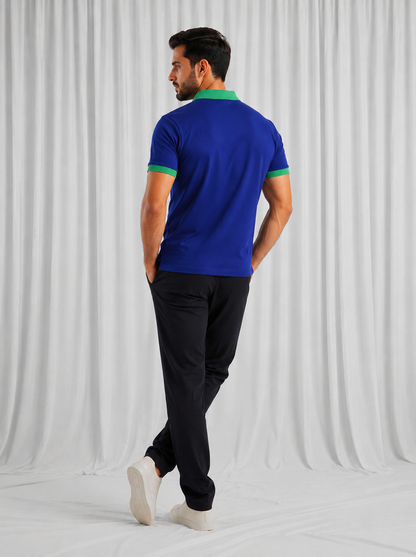 Navy Polo Shirt with Green Collar For Men