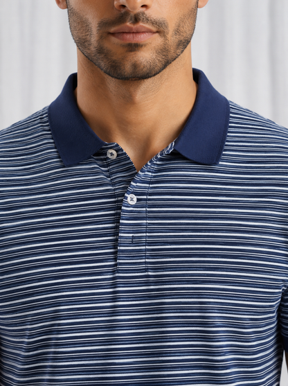 Ocean Blue Striped Polo Shirt for Men