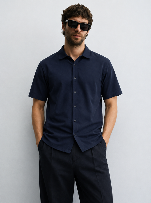 Navy Button-Down Polo For Men