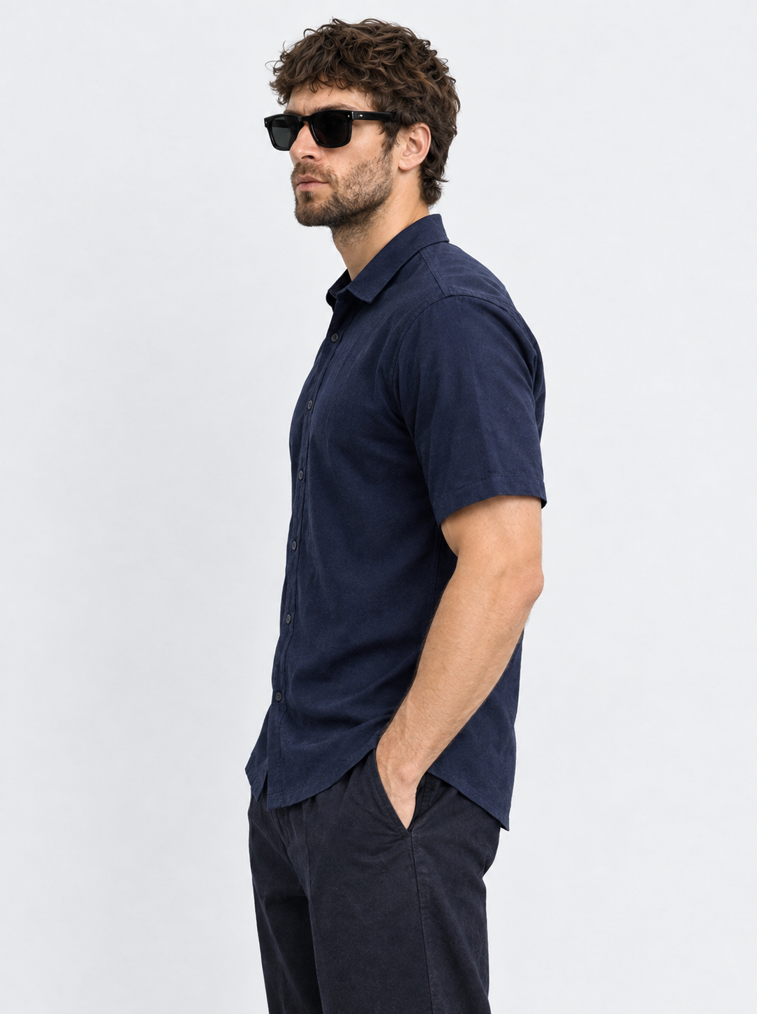 Navy Button-Down Polo For Men
