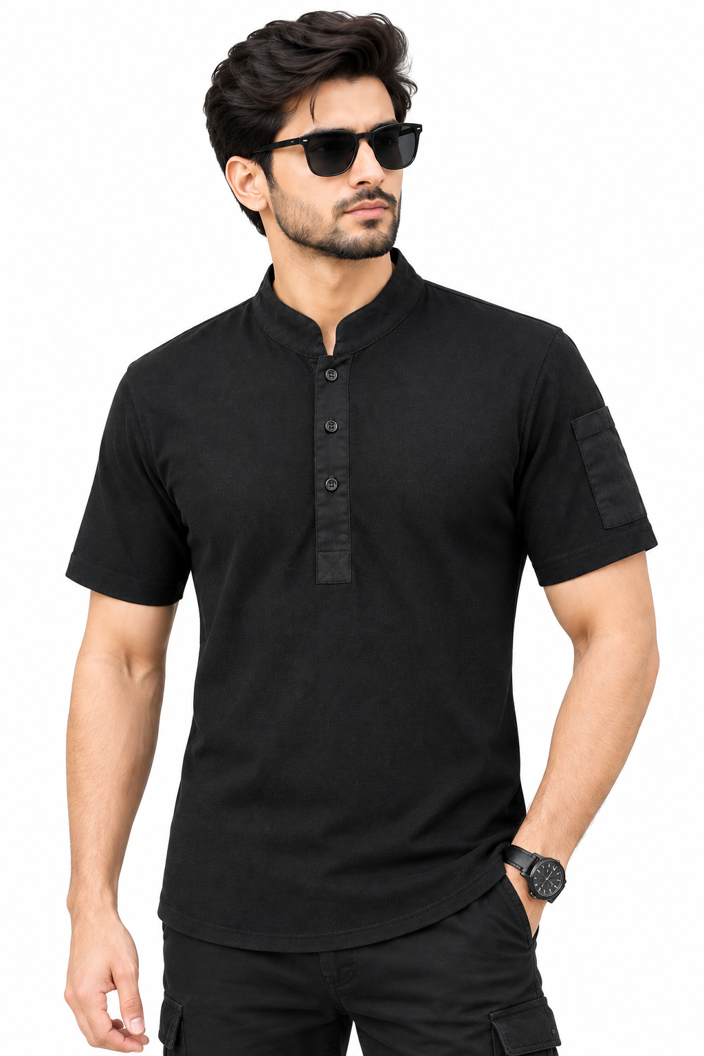 Premium Black Henley Polo