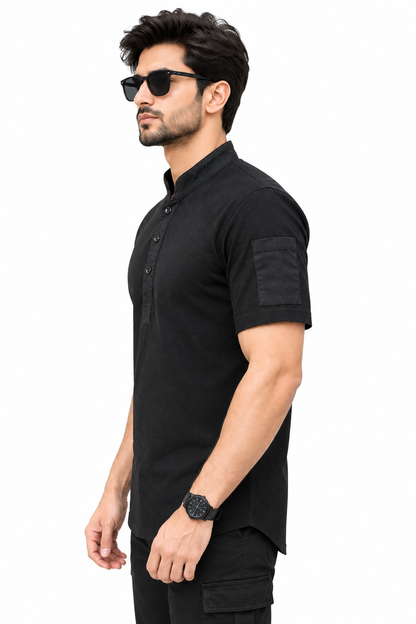 Premium Black Henley Polo